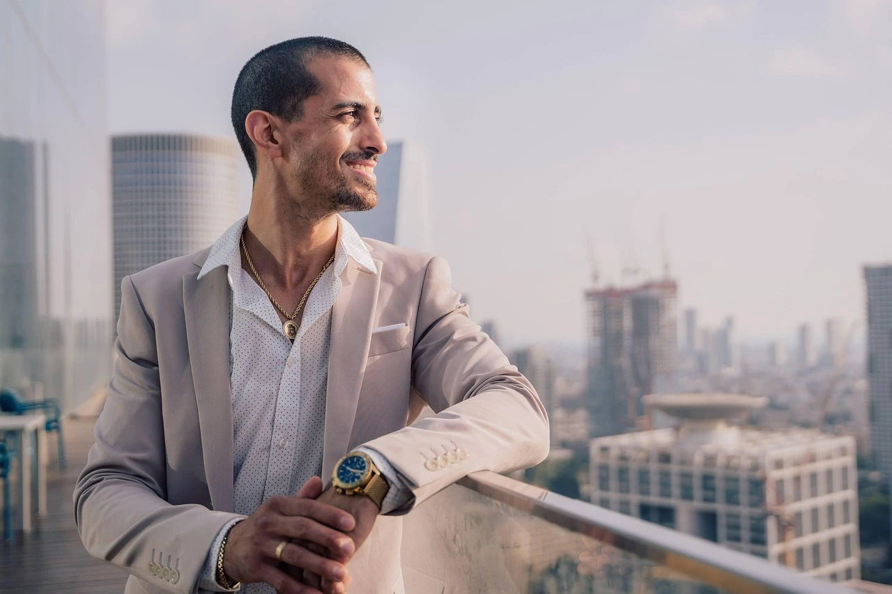 Successful business man on balcony
