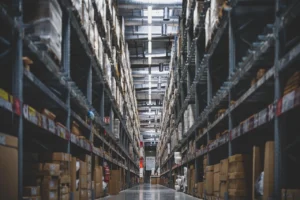 warehouse stacked with boxes