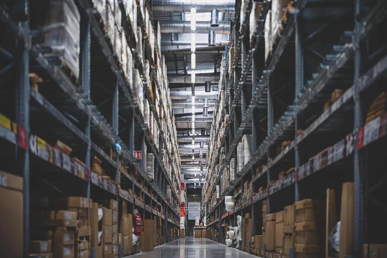 warehouse stacked with boxes